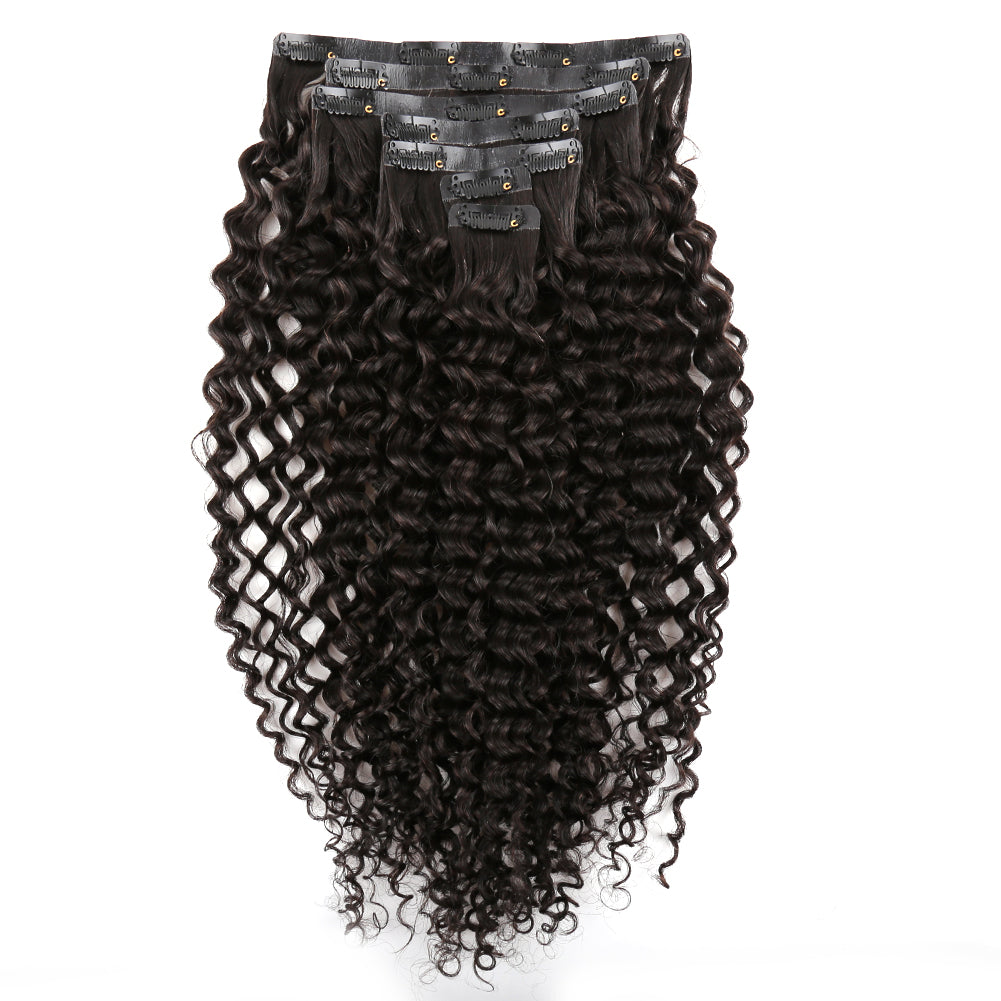 Natural Black 160G Seamless Clip-In Hair Extensions Curly Wave