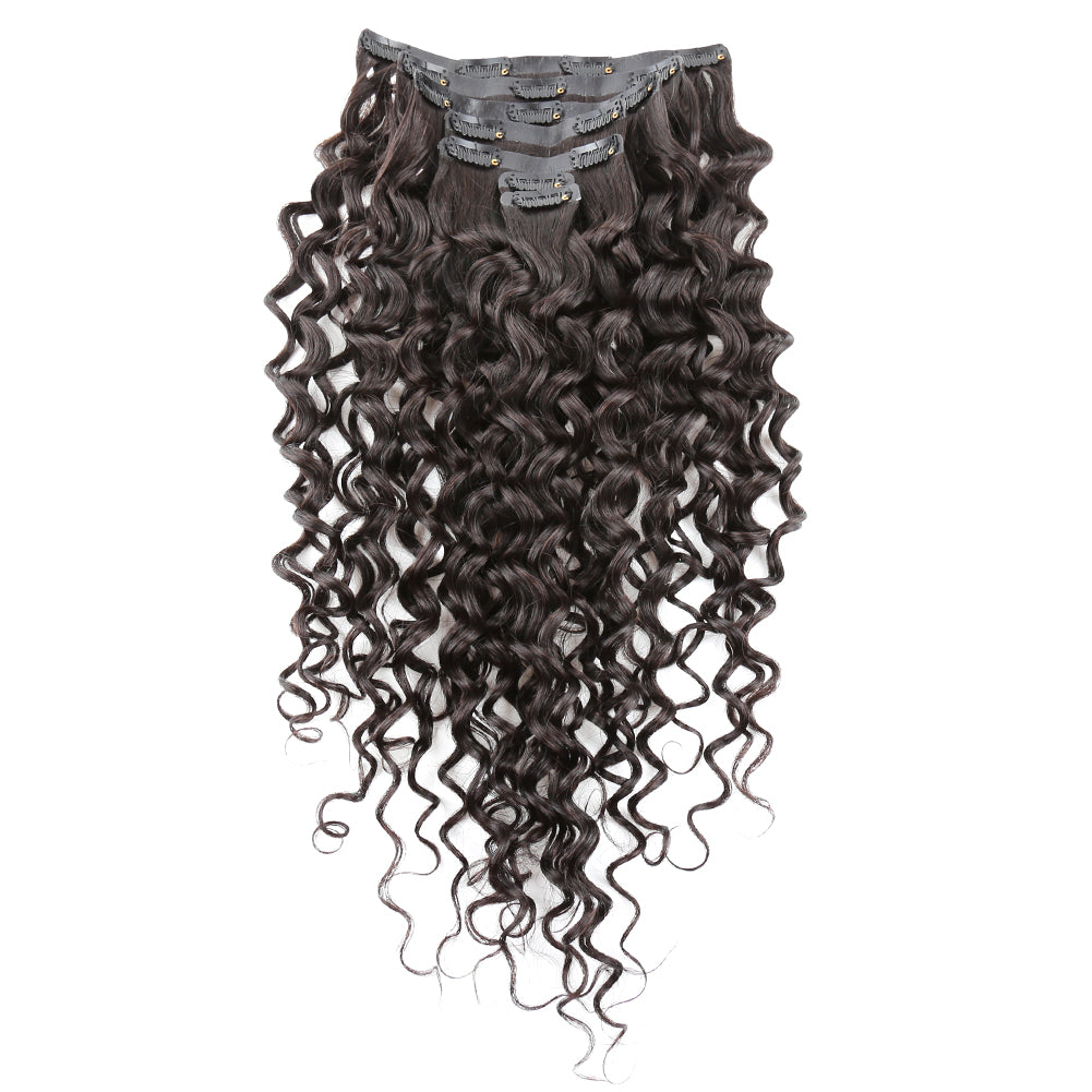 Natural Black 160G Seamless Clip-In Hair Extensions Water Wave